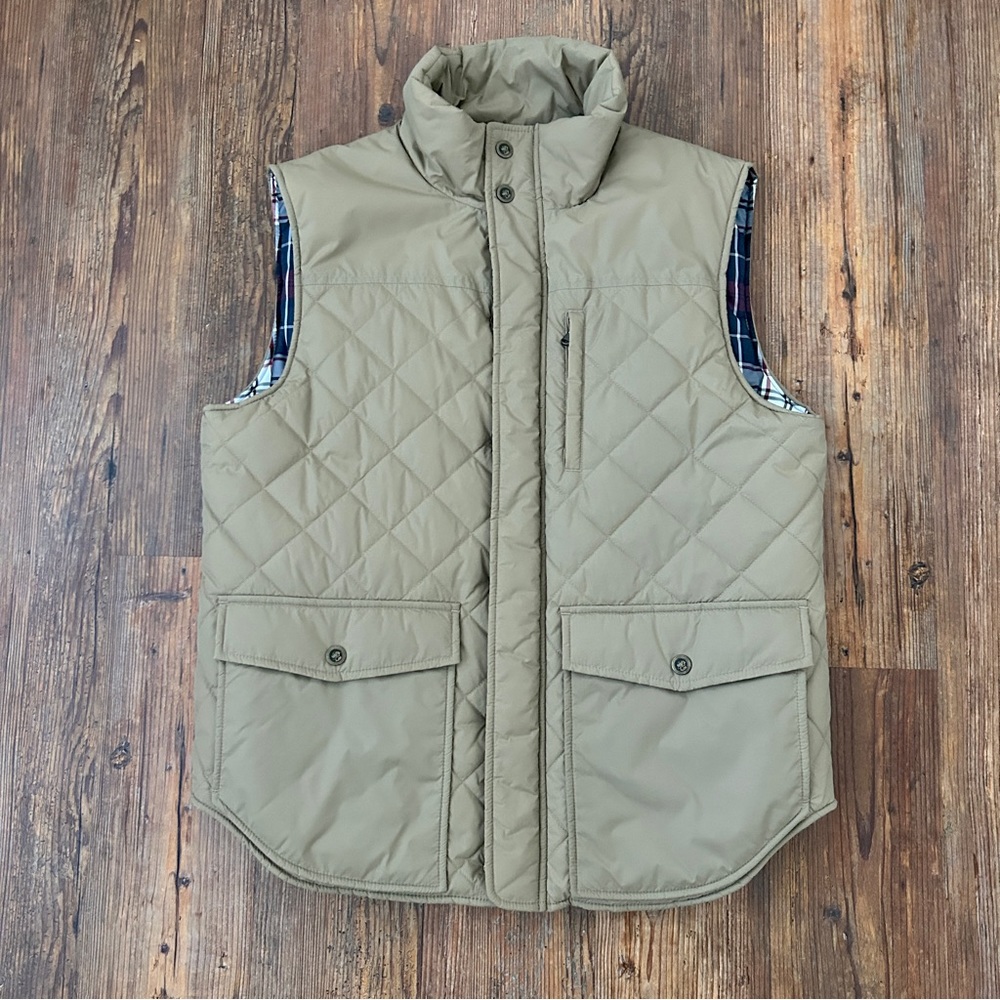NWOT Southern Proper Quilted Down Puffer Vest Large Mens Tan Khaki Plaid Pocket